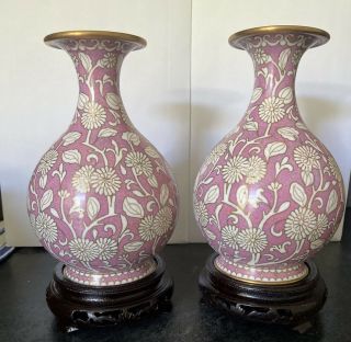 Handmade Antique Cloisonne Vases On Stands Decorative Boxed