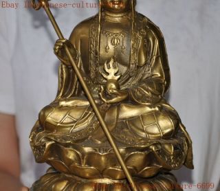 old Tibetan Buddhism brass Jizo Ksitigarbha Bodhisattva Tang Monk Buddha Statue 3