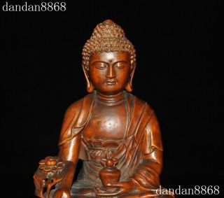 Tibetan Buddhism Boxwood wood Carved Sakyamuni Shakyamuni Medicine Buddha Statue 2