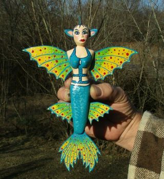 Ice Fishing Decoy Mermaid Hand - Carved Folk Art By Sheila Cates