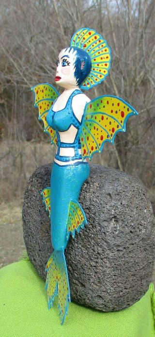 Ice Fishing Decoy Mermaid Hand - carved Folk Art by Sheila Cates 3