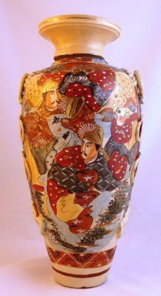 Large Antique Japanese Meiji Period Satsuma Pottery Vase Signed