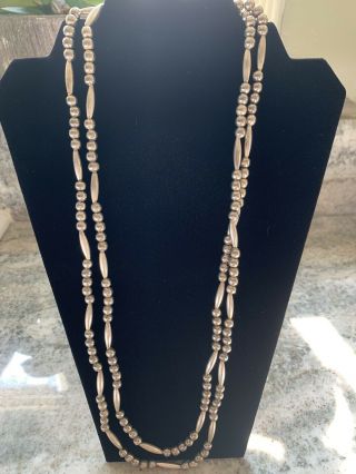Old Vintage Southwestern Native American Navajo Sterling Silver Bead Necklace