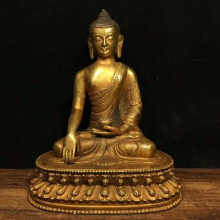 8 " Chinese Tibet Old Antique Bronze Gilt Gold Handmade Shakyamuni Buddha Statue
