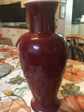 Vtg 20th C.  Sang De Boeuf Chinese Red Glaze Oxblood Porcelain Vase 12 " Tall