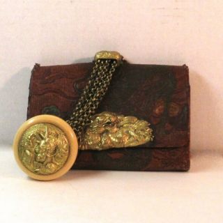 Antique Japanese Tobacco Pouch Dragons With Netsuke Leather Wallet