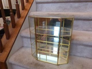 Large Vintage Gold Brass Glass Display Case Curio Cabinet Mirror 16 " X14 " X5.  5 "