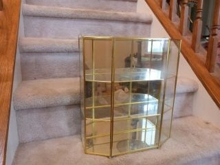 Gorgeous Vintage Gold Brass Glass Display Case Curio Cabinet Mirror 16 " X14 " X5.  5 "