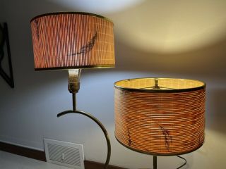 Pair Vintage 50s 60s Round Lamp Shades Mid Century Modern Lighting Majestic