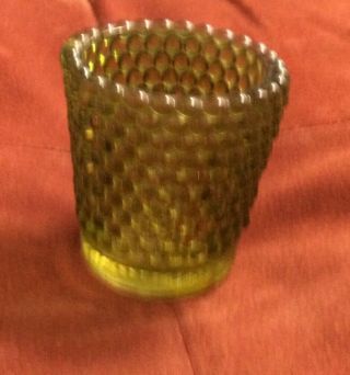 Vintage Green Glass Hobnail Tea Light Votive Cup Candle Toothpick Holder 2.  5 " Ht