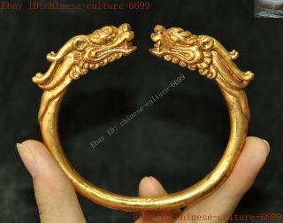 Chinese Bronze Gilt Loong Faucet Double Dragon Decoration Bracelet Bracelet