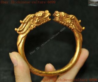 Chinese bronze Gilt loong Faucet double Dragon decoration bracelet Bracelet 2