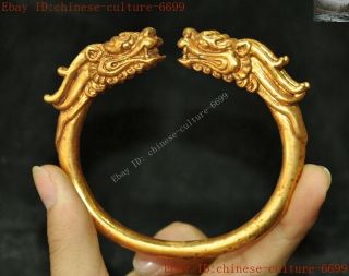 Chinese bronze Gilt loong Faucet double Dragon decoration bracelet Bracelet 3