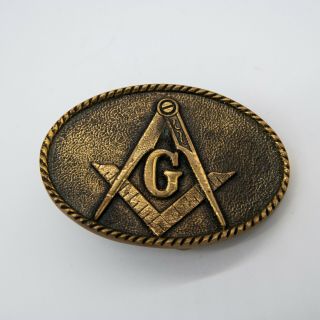 Vintage 1970s Freemason Solid Brass Belt Buckle