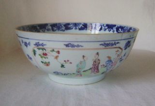 Large C18th Chinese Export Porcelain Punch Bowl 26 Cm Wide A/f