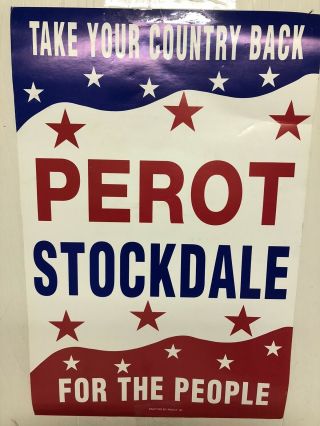 Ross Perot James Stockdale 1992 Campaign Poster Vintage Election Clinton Bush