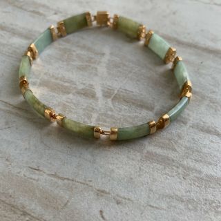 Vintage Jade Stone 14k Gold Link Bracelet - 8  Length