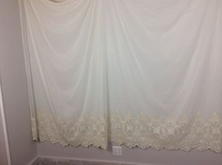 4 Lg Vintage Kirsch Sheer Curtain Panels Embroidered floral Lace Voile Drapery 3