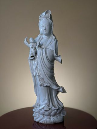 Antique Chinese Blanc De Chine Porcelain Kwan Yin Guanyin Dehua Statue Qing 19 C