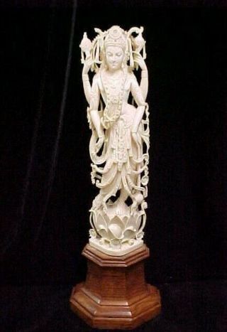 Vintage Asian Chinese Carved Deity Figurine Statue 15 " On Wooden Plinth Detailed