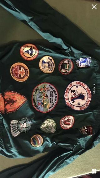 Vintage Green Boy Scouts Of America Official Jacket With Patches.  Size Small
