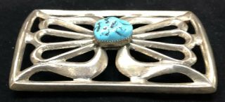 VINTAGE NAVAJO INDIAN SAND CAST SILVER AND TURQUOISE KETOH BOW GUARD 2