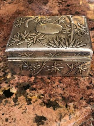 Antique Chinese Export Silver Box Bamboo On Satin Tuck Chang C1890