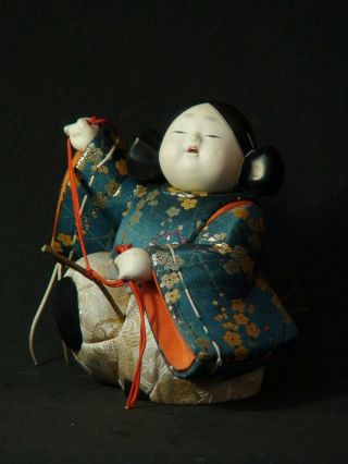 Antique Japanese Ichimatsu Doll Figure Girl Kimono Traditional Horse Play Pose