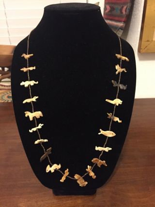 Vintage Native American Sterling Multi Stone Animal Fetish Necklace