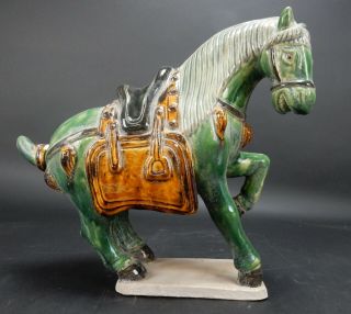 Chinese Sancai Glazed Tang Horse Statue 12 Inches
