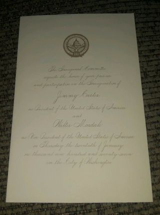 1977 President Jimmy Carter Vice Walter Mondale Inauguration Invitation Democrat