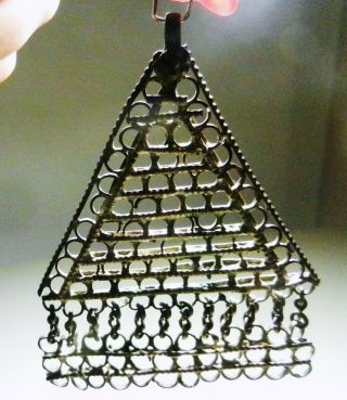 Antique 19 C Tibetan Silver Flilgree Amulet Pendant - Hinged Triangular - India