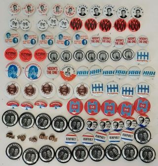 (100) 1968 & 1972 Nixon And Humphrey Presidential Campaign Pinback Buttons