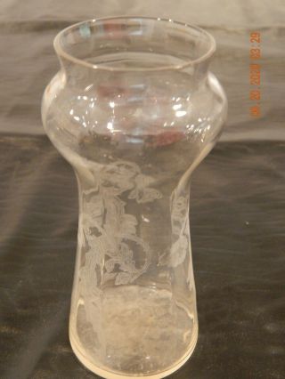 Vintage Clear Glass Vase With Etched Floral Design 6 1/2 " Tall