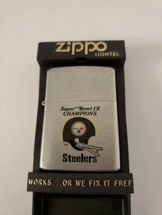 Vtg Zippo Lighter Pittsburgh Steelers Bowl Ix Champions 1975