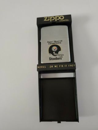 VTG Zippo Lighter Pittsburgh Steelers Bowl IX Champions 1975 2