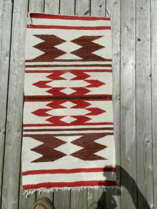 Vintage,  Rug,  Navajo,  Hand Weave,  20 X.  39,  Heavy Weave,  Natural Dyes