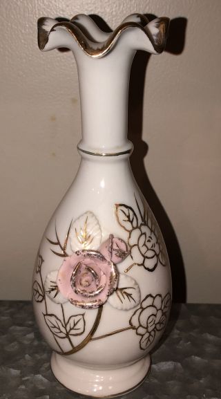 Vintage Thames Porcelain Hand Painted Rose Pink Floral Bud Vase 7”