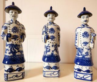 Early 20th C.  Chinese Porcelain Three Qing Dynasty Emperors Statues - Figurines