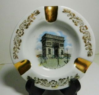 Vintage - Limoges Individual 4 " Ashtray - Arc De Triomphe - Paris France - Gold Trim