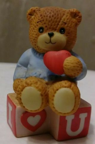 Enesco Lucy And Me Bear 1986 Lucy Rigg Valentine Boy Bear On Blocks With Heart