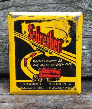 Rare Vintage Schreiber Transportation Co Auto Car Metal Paper Clip Gas Oil Sign
