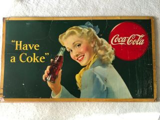 1945 Vintage,  " Scarce " Coca Cola Cardboard Sign,  20 " X 36 "