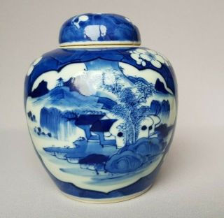 Chinese Blue & White Ginger Jar With Prunus,  Cracked Ice/ Landscape /kangxi Mark