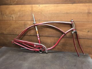 Vintage 1963 Schwinn American Bicycle Frame,  Fork,  Kickstand,  Seat Post,  & Clamp