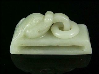 Fine Old Chinese Nephrite White Jade Belt Hook Buckle Statue Powerful Dragon
