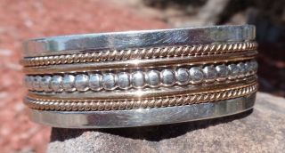 Vintage Navajo Crafted Sterling Silver Gold Bracelet Cuff