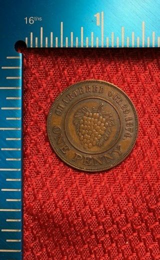 Vintage Chicago Masonic Chartered Penny 1874 Chapter No 181 102b