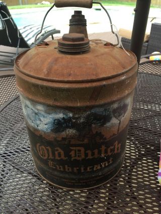 Vintage Old Dutch Gas Motor Oil Lubricant Five 5 Gallon Can Fort Worth Texas