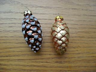 2 Vintage Old World Christmas Ornament Mercury Blown Glass,  Pine Cones,  Germany